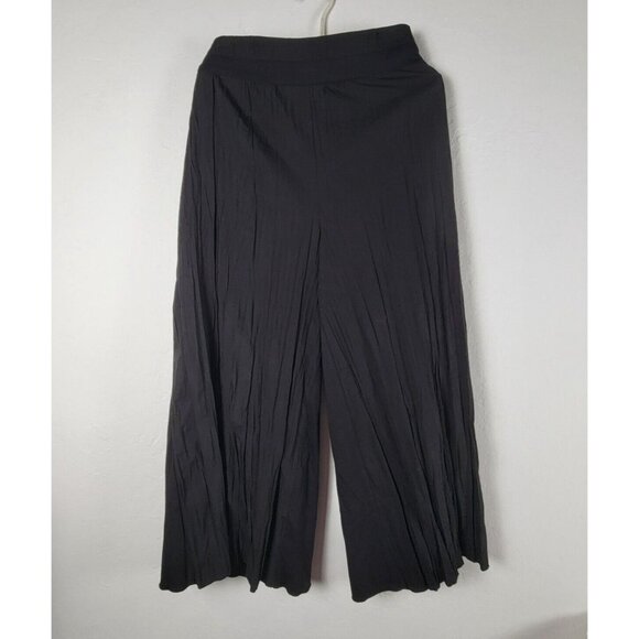 Ozai N Ku Womens Pleated Lounge Pants Small Black Pull-On High Rise Cropped